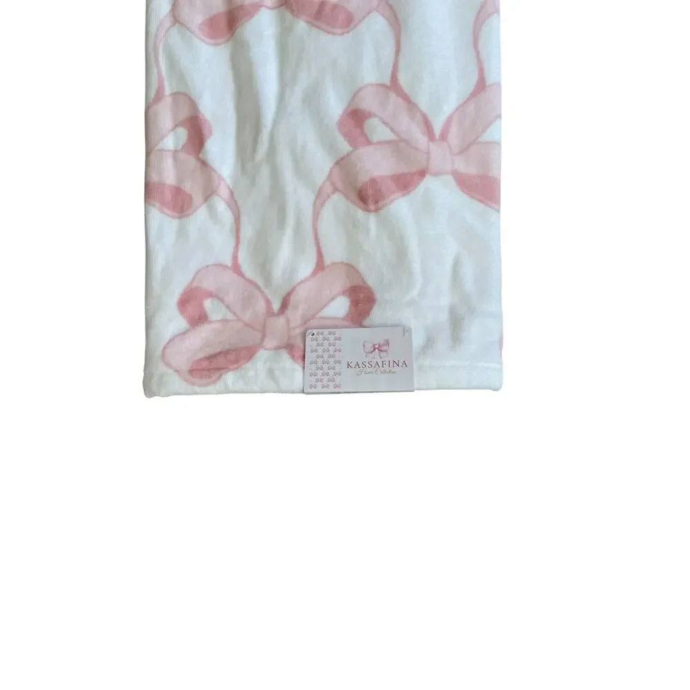 Kassafina Coquette Pink Bow Hand & Bath Towel 4PC Set 100% Cotton White NEW